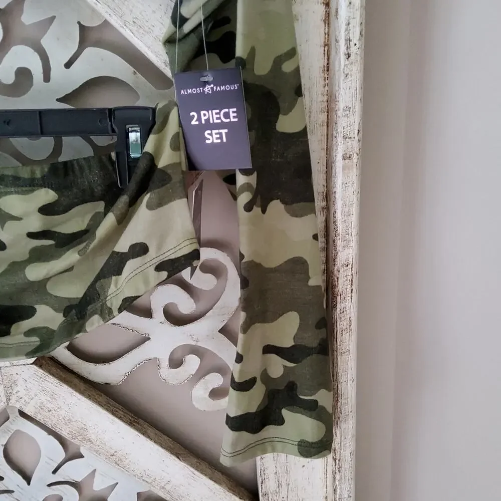Almost Famous Juniors Soft Camo 2 Piece Tube Top & Long Sleeve Mock Crop Top